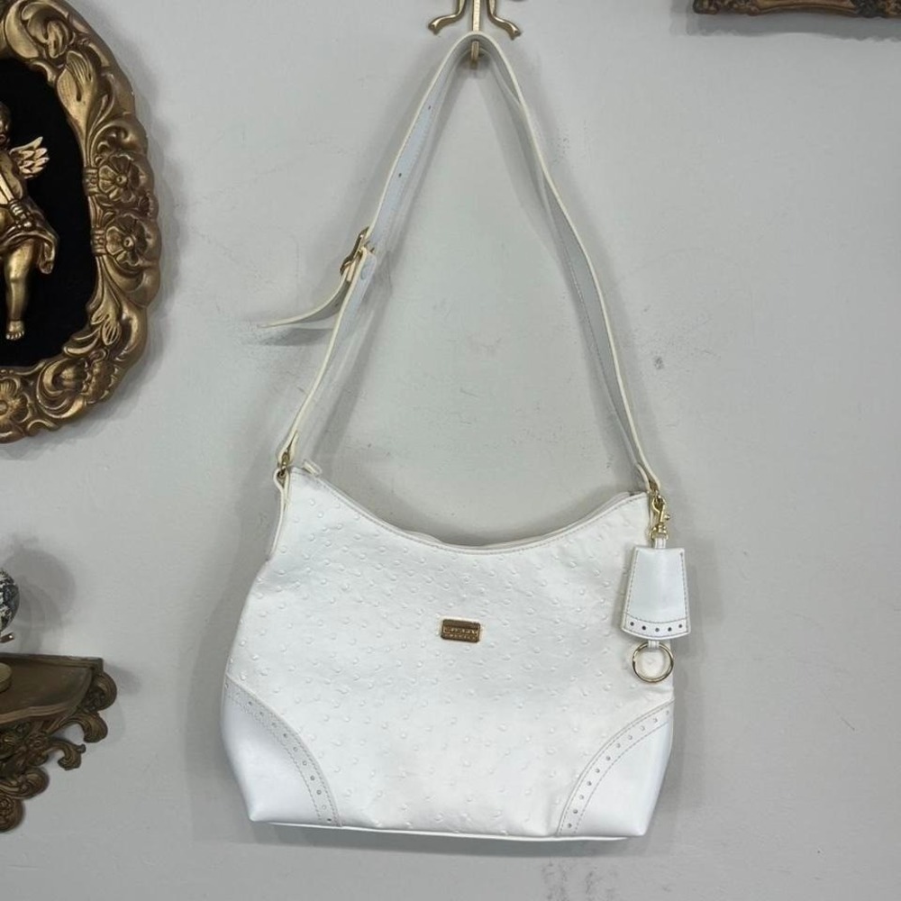 Vintage‎ Y2K White Faux Ostrich Shoulder Bag Minimal Chic Purse